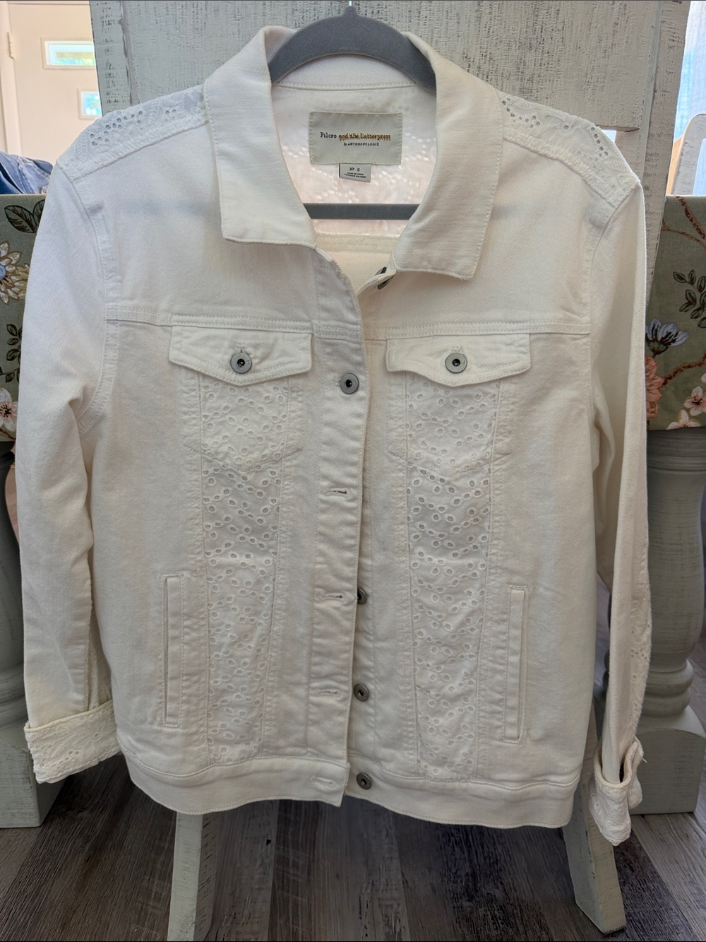 Pilcro and the Letterpress White Eyelet-Panel Denim Jacket